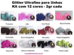 Kit com 12 Cores - Glitters Ultrafino .08
