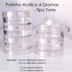 Potinho Acrilico Cristal com Tampa de Rosca 1868 TORRE - 4g - unid