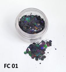 Kit com 4 Cores - Glitter Flocado Hexagonal Grande Para Encapsular Unhas - 3g - FC17