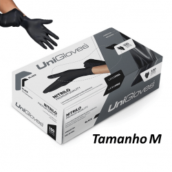 UNIGLOVES - Luvas Nitrilo Black Sem Pó - Tamanho M - Premium Quality -  100 Un