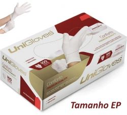 UNIGLOVES - Luvas Látex Branca Sem Pó - Tamanho EP - Conforto Premium Quality -  100 Un