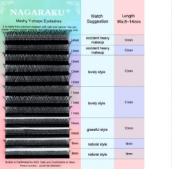 Cílios Nagaraku Meshy Y-Shape Espessura 0.07mm Curvatura D  Fio a Fio - Volume Brasileiro  Mix 8mm ~14mm