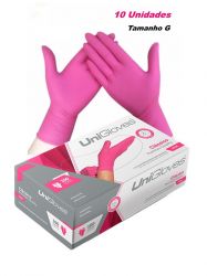 UNIGLOVES - Pack com 10 unid - Luvas Látex Pink Com Pó - Tamanho G